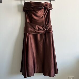 Jessica McClintock brown dress with details on the waist and bust, corset top